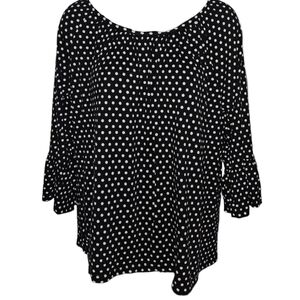 MICHAEL Michael Kors Polka Dot Scoop Neck Ruffled 3/4 Sleeve Peasant Top